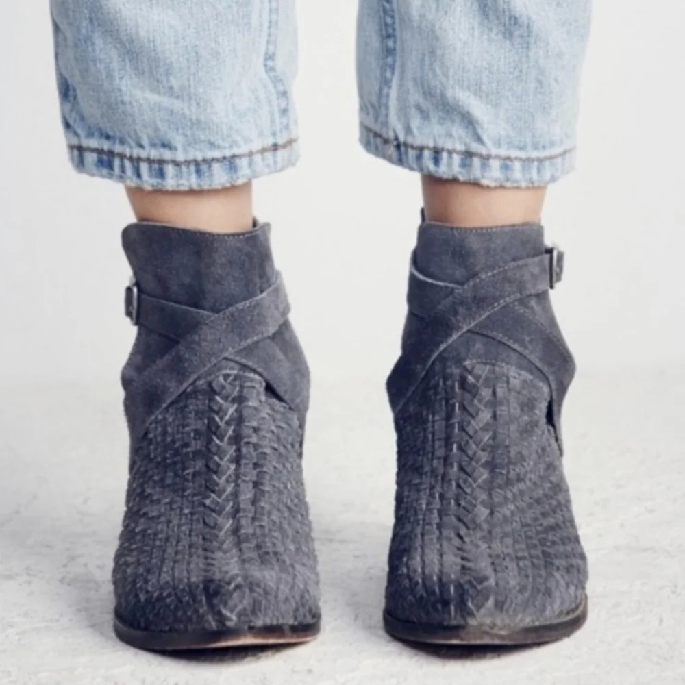 Free People Leather Suede Woven Ankle Boots 10 40